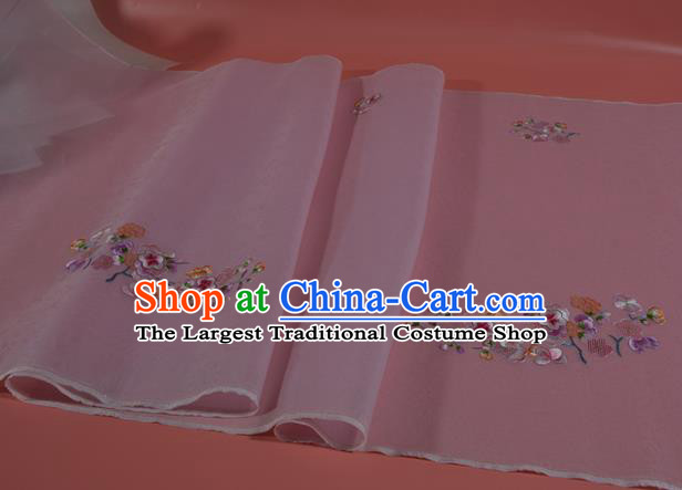 Chinese Traditional Hanfu Pink Silk Fabric Classical Embroidered Plum Blossom Silk Material