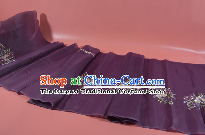 Chinese Traditional Purple Silk Fabric Classical Hanfu Embroidered Primrose Silk Material