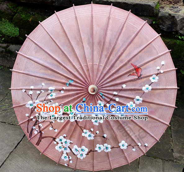 Traditional China Paper Umbrella Handmade Umbrellas Painting Plum Blossom Pink Umbrella Bumbershoot