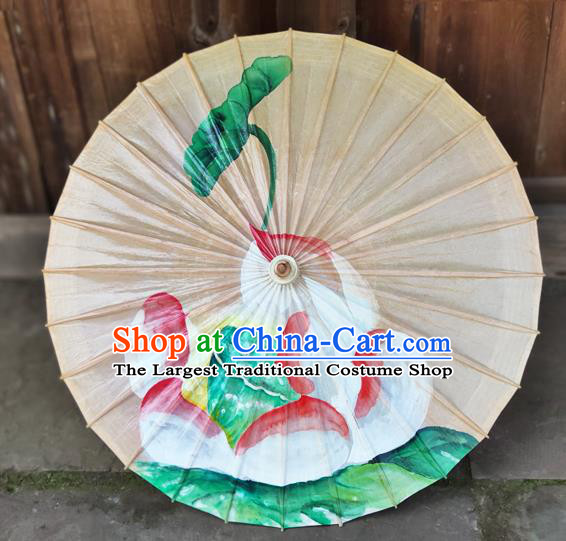 Traditional China Painting Lotus Umbrella Beige Oil Paper Umbrella Handmade Umbrellas Artware