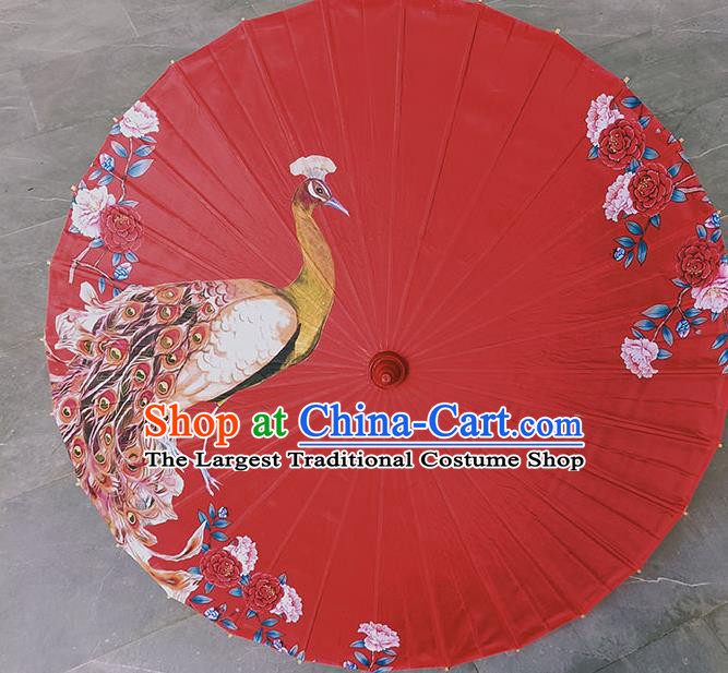 Traditional China Classical Wedding Umbrella Printing Peacock Oil Paper Umbrella Handmade Bride Umbrellas Artware