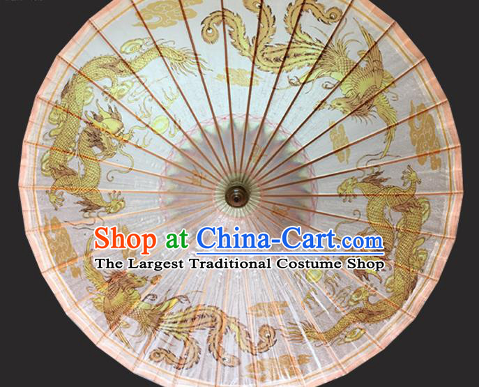 Traditional China Painting Dragon Phoenix Oil Paper Umbrella Handmade Champagne Umbrellas Artware Wedding Umbrella