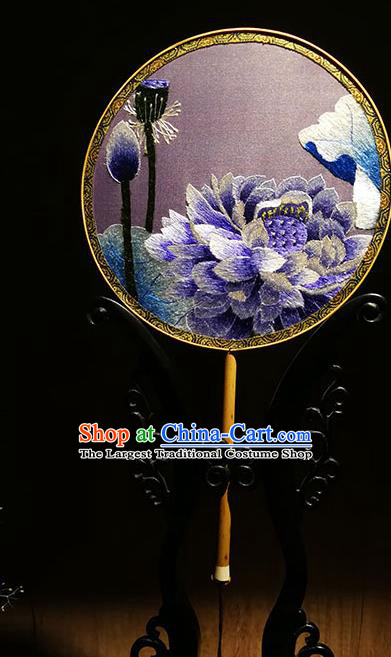 China Classical Dance Palace Fan Handmade Hanfu Silk Fans Traditional Embroidered Lotus Circular Fan