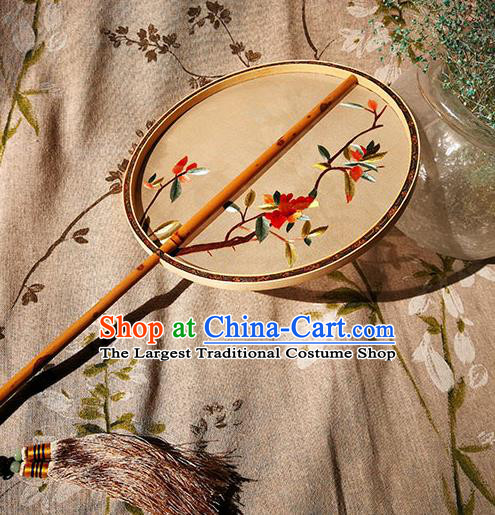 Handmade China Embroidered Circular Fan Classical Palace Fan Traditional Hanfu Fans Beige Silk Fan