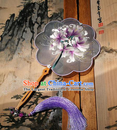 China Embroidered Flowers Fan Traditional Hanfu Fan Palace Fan Handmade Grey Silk Fans
