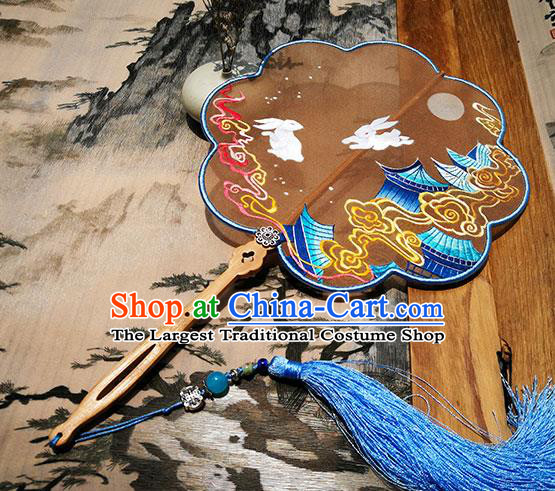 China Palace Fan Embroidered Rabbit Fan Traditional Hanfu Fan Handmade Brown Silk Fans