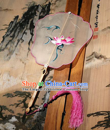 China Handmade Silk Fans Palace Fan Embroidered Lotus Fan Traditional Hanfu Fan