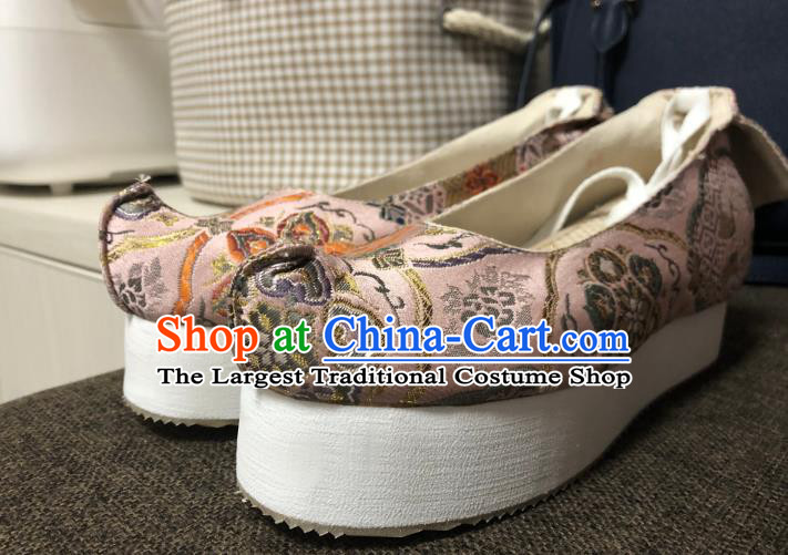 China Handmade Hanfu Shoes Lilac Brocade Shoes Traditional Ming Dynasty Princess Shoes
