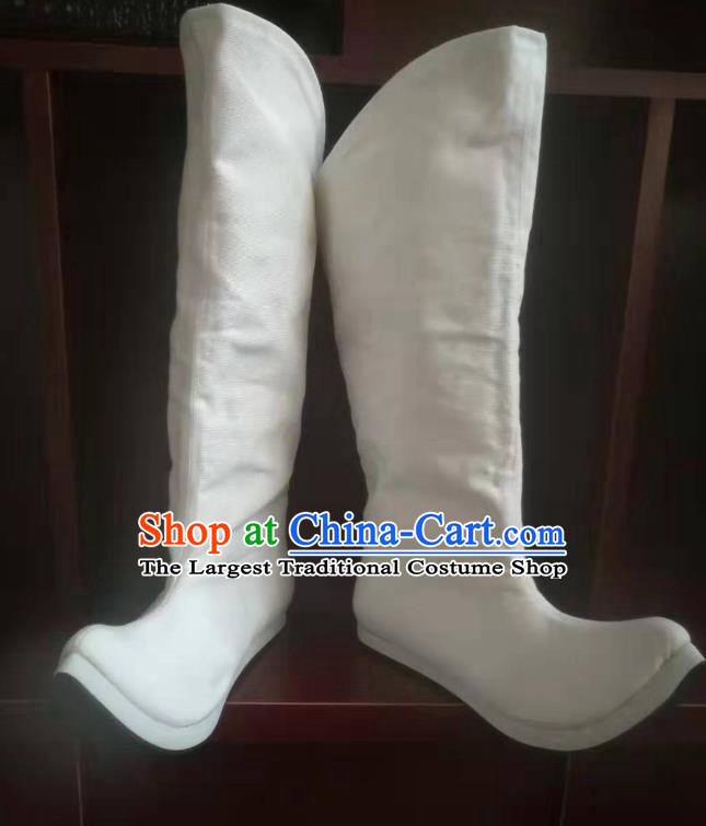 Chinese Traditional Tang Dynasty Young Hero Shoes Ancient Swordsman White Boots for Men