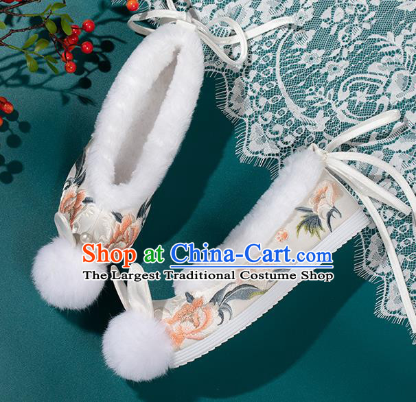 China Traditional Embroidered Hanfu Shoes Ming Dynasty Princess Shoes Classical Beige Brocade Shoes