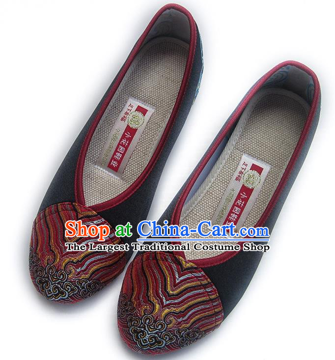 China Embroidered Black Satin Shoes Traditional Shoes National Wedding Shoes