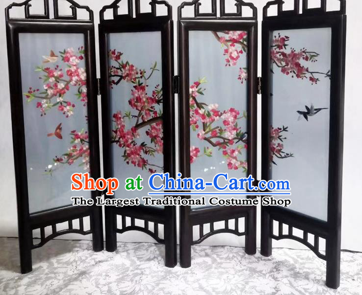Chinese Suzhou Embroidery Begonia Table Screen Handmade Desk Ornaments Rosewood Folding Screen Craft
