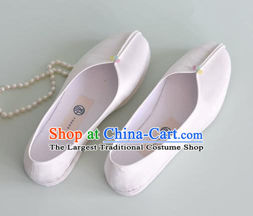 China National Young Lady Shoes Traditional Hanfu White Satin Shoes