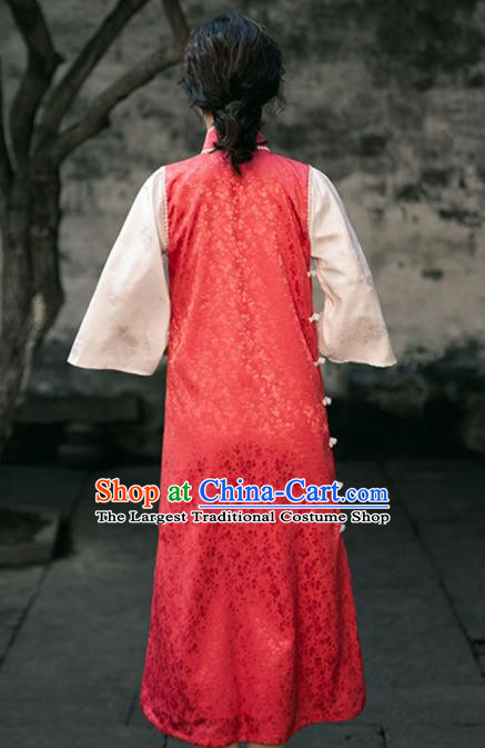 Chinese Shanghai Stand Collar Qipao Dress National Red Cheongsam Traditional Young Woman Clothing