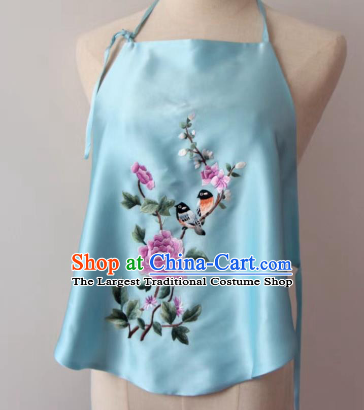 Chinese Tang Suit Light Blue Silk Undergarment National Women Stomachers Embroidered Peony Bellyband