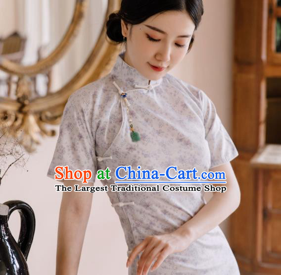 Republic of China Traditional Women Clothing Classical Printing Cheongsam National Young Lady Qipao Dress