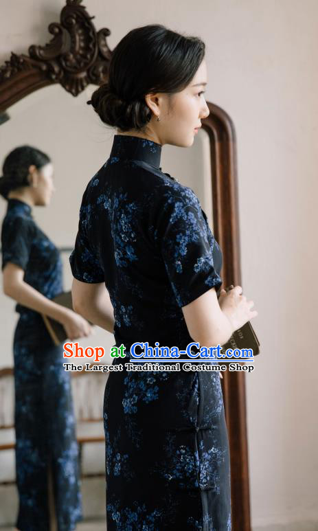 Republic of China National Young Lady Qipao Dress Traditional Women Clothing Classical Printing Plum Blossom Cheongsam