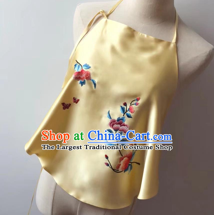 Chinese Tang Suit Undergarment Embroidered Flowers Yellow Silk Bellyband National Women Stomachers