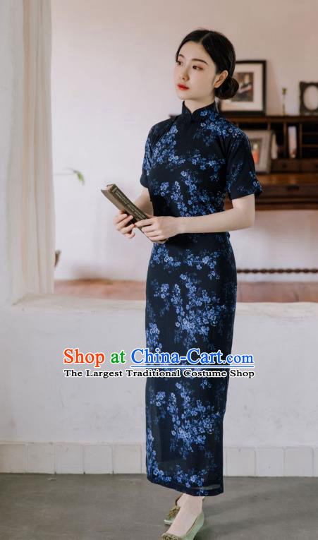 Republic of China National Young Lady Qipao Dress Traditional Women Clothing Classical Printing Plum Blossom Cheongsam