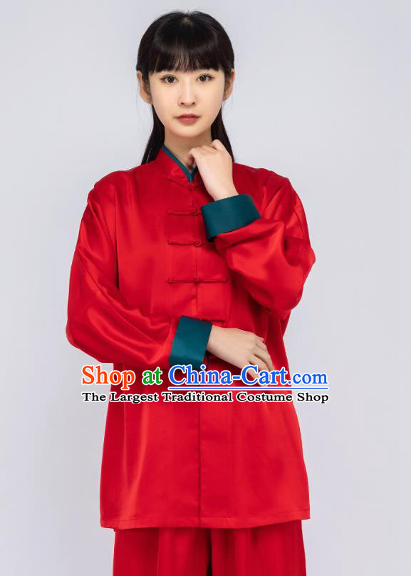 China Traditional Tai Chi Training Clothing Woman Martial Arts Red Silk Uniforms