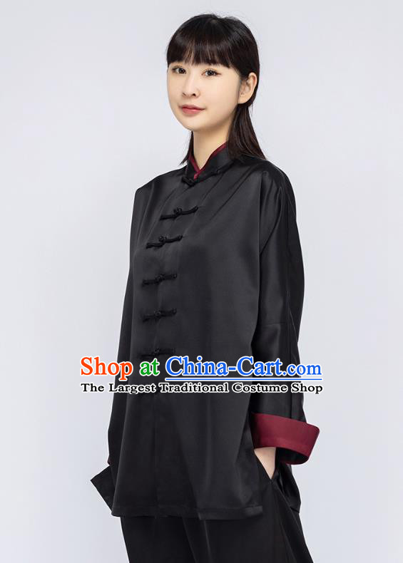 China Woman Kung Fu Black Silk Uniforms Traditional Martial Arts Competition Clothing