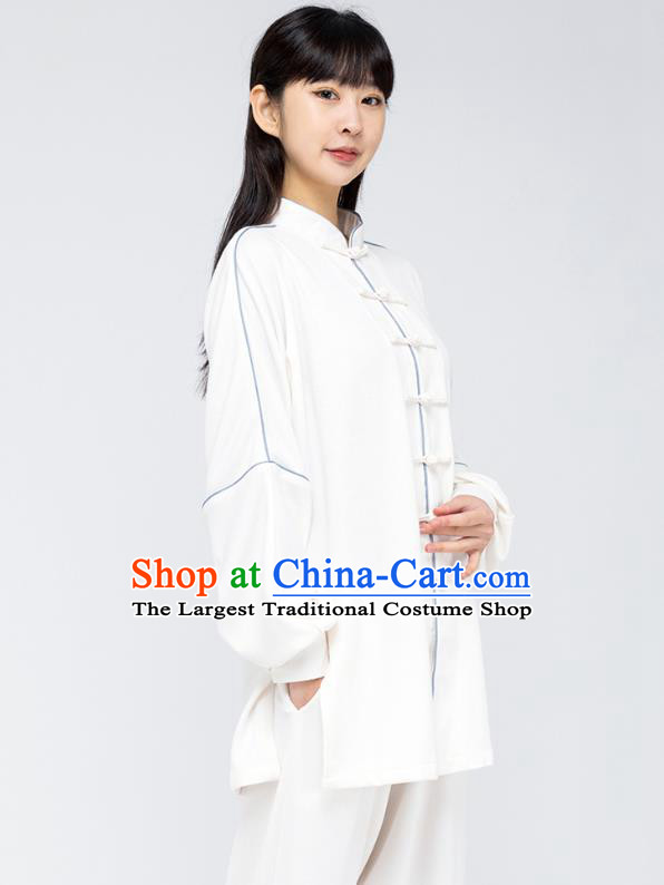 China Martial Arts Shirt and Pants Woman Tai Chi White Flax Uniforms Traditional Kung Fu Costumes