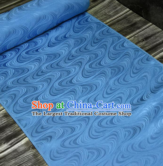 Asian Japan Kimono Classical Flow Water Pattern Brocade Tapestry Traditional Hanfu Dress Blue Silk Fabric