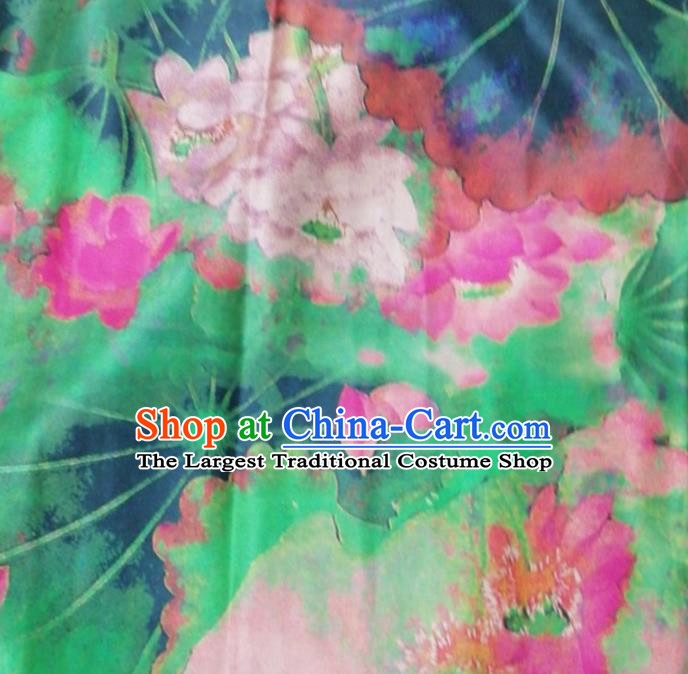 Asian China Lotus Pattern Green Brocade Fabric Traditional Cheongsam Silk Gambiered Guangdong Gauze