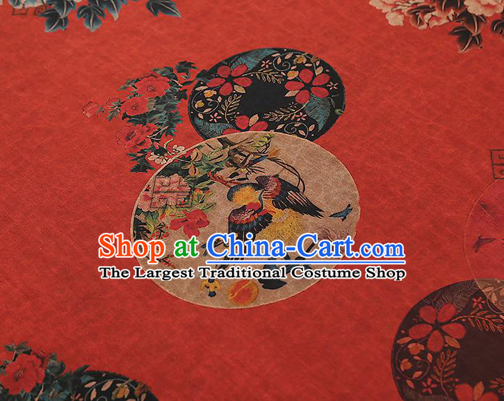 China Traditional Peony Pattern Red Silk Fabric Classical Qipao Dress Gambiered Guangdong Gauze Drapery