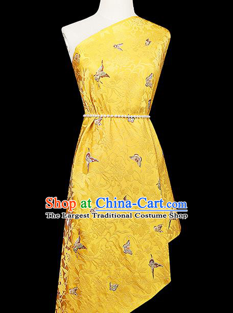 China Cheongsam Silk Fabric Traditional Classical Butterfly Pattern Yellow Nanjing Brocade