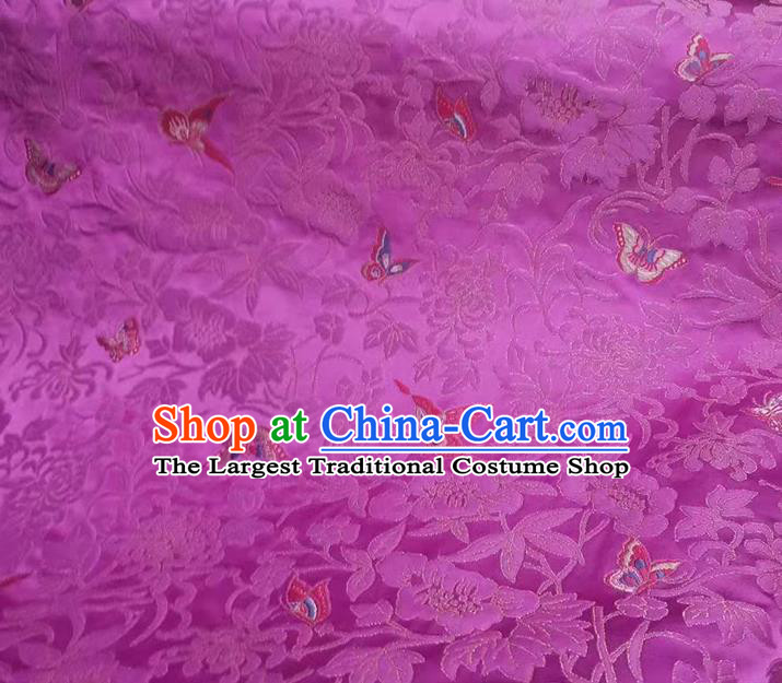 China Traditional Purple Nanjing Brocade Cheongsam Classical Butterfly Pattern Silk Fabric
