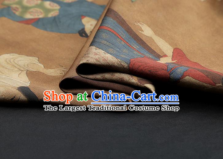 China Traditional Cheongsam Brown Gambiered Guangdong Gauze Classical Tang Dynasty Palace Lady Pattern Silk Fabric