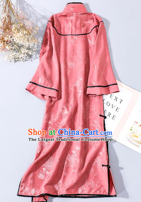 Asian Chinese Traditional Stand Collar Qipao Dress National Woman Clothing Classical Pink Silk Cheongsam