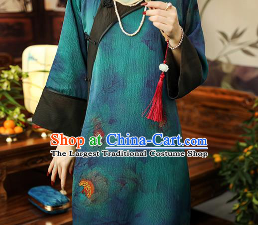 Asian Chinese Traditional Young Beauty Silk Qipao Dress Blue Gambiered Guangdong Gauze Classical Cheongsam