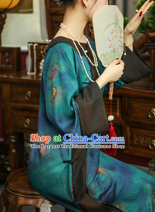 Asian Chinese Traditional Young Beauty Silk Qipao Dress Blue Gambiered Guangdong Gauze Classical Cheongsam