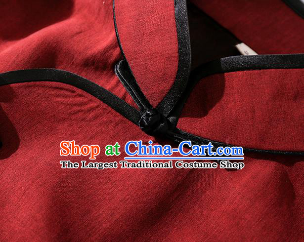 Asian Chinese Classical Silk Cheongsam Clothing Traditional Dark Red Long Qipao Dress