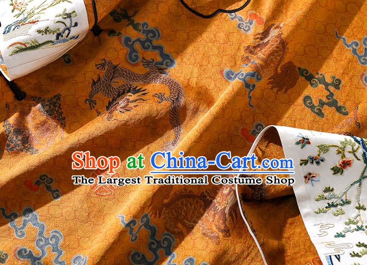 Asian Chinese Traditional Qing Dynasty Court Woman Golden Qipao Dress Clothing Classical Round Collar Silk Cheongsam