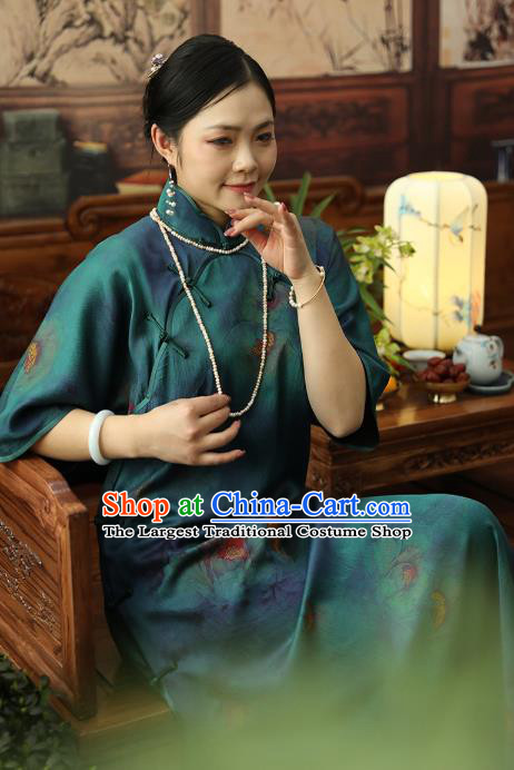 Asian Chinese Traditional Short Sleeve Silk Qipao Dress Classical Young Lady Cheongsam Clothing
