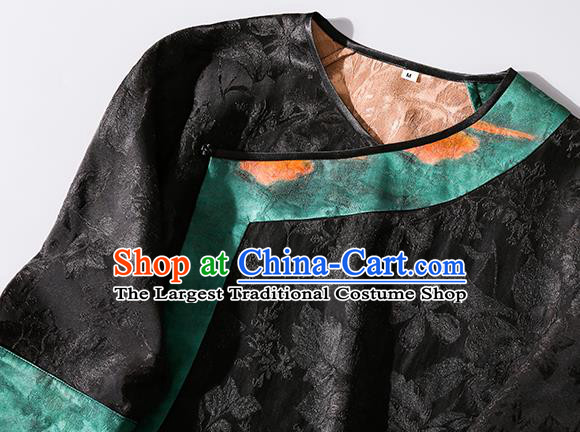 Asian Chinese Classical Jacquard Brocade Cheongsam Clothing Traditional Woman Black Silk Long Qipao Dress