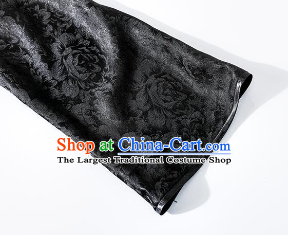 Asian Chinese Traditional Jacquard Black Silk Qipao Dress Classical Stand Collar Cheongsam Clothing