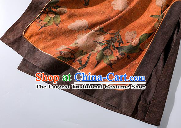 Asian Chinese Traditional Shanghai Orange Silk Qipao Dress Clothing Classical Mangnolia Pattern Design Cheongsam