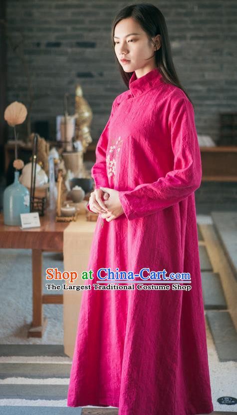 China National Young Lady Jacquard Qipao Dress Clothing Traditional Stand Collar Rosy Cheongsam