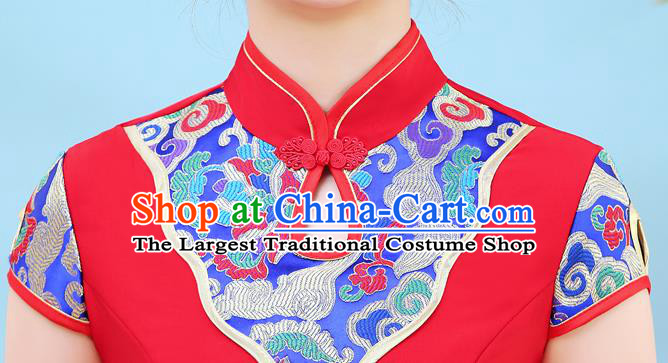 China Classical Dance Clothing Stage Performance Red Cheongsam Catwalks Stand Collar Qipao Dress