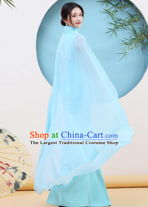 China Catwalks Light Blue Qipao Dress Stage Performance Fishtail Cheongsam Woman Classical Dance Clothing