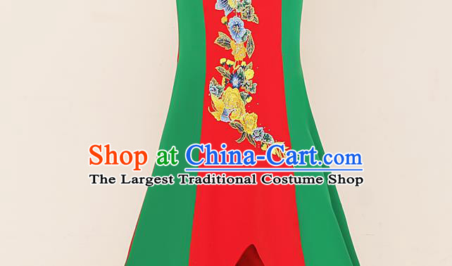 China Catwalks Embroidery Qipao Dress Stage Performance Trailing Cheongsam Woman Wedding Clothing