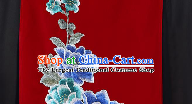 China Catwalks Red Qipao Dress Stage Performance Embroidery Peony Cheongsam Woman Ao Dai Clothing