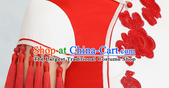 China Embroidery Phoenix Cheongsam Stage Show Clothing Woman Umbrella Dance Qipao Dress