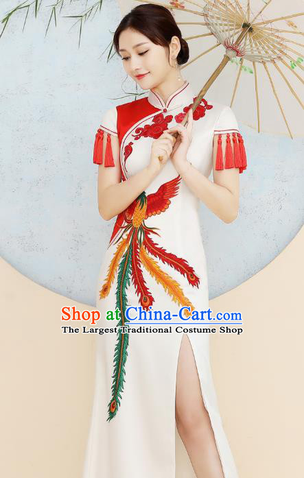 China Embroidery Phoenix Cheongsam Stage Show Clothing Woman Umbrella Dance Qipao Dress