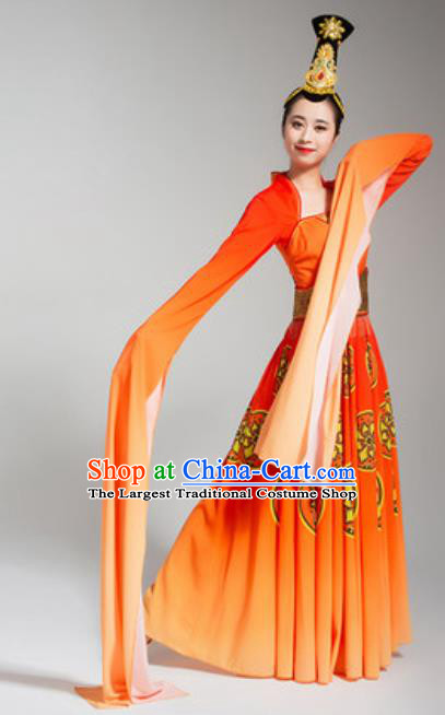 China Water Sleeve Dance Orange Dress Stage Performance Clothing Classical Dance Costume