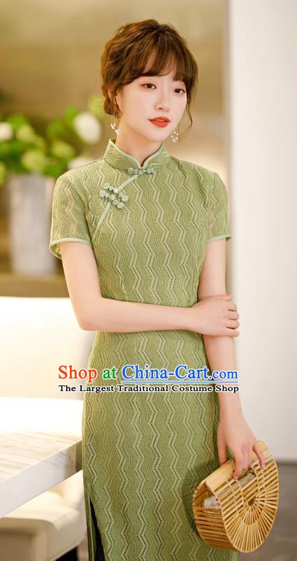 Chinese Traditional Elegant Cheongsam Classical Green Lace Qipao Dress
